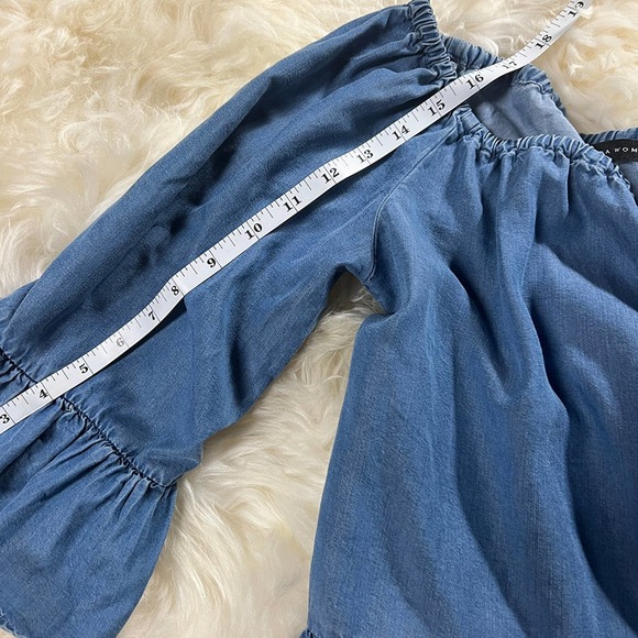 ZARA Women's Denim Ruffle Crop Top Blouse Bell Sleeve Light Blue Size XS - Picture 7 of 7